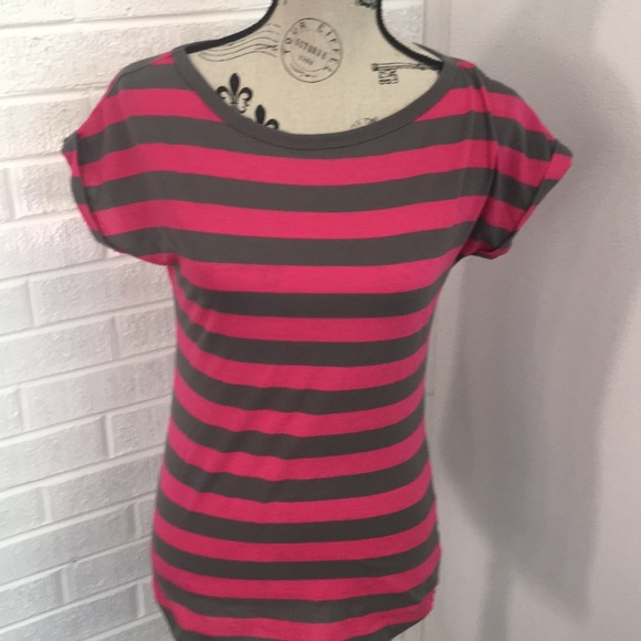 Mix & CO S Striped Tshirt in Hot Pink and Gray - Picture 1 of 8
